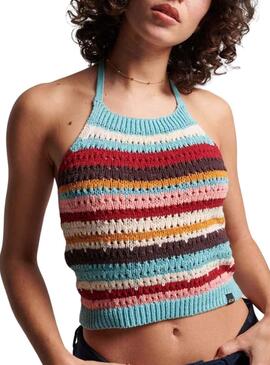 Top Superdry Vintage Crochet Halter turchese Donna