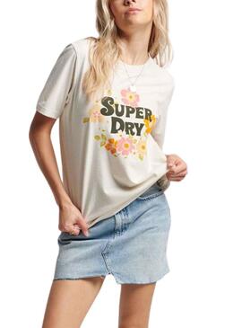 T-Shirt Superdry Vintage Floreale Scripted Beige