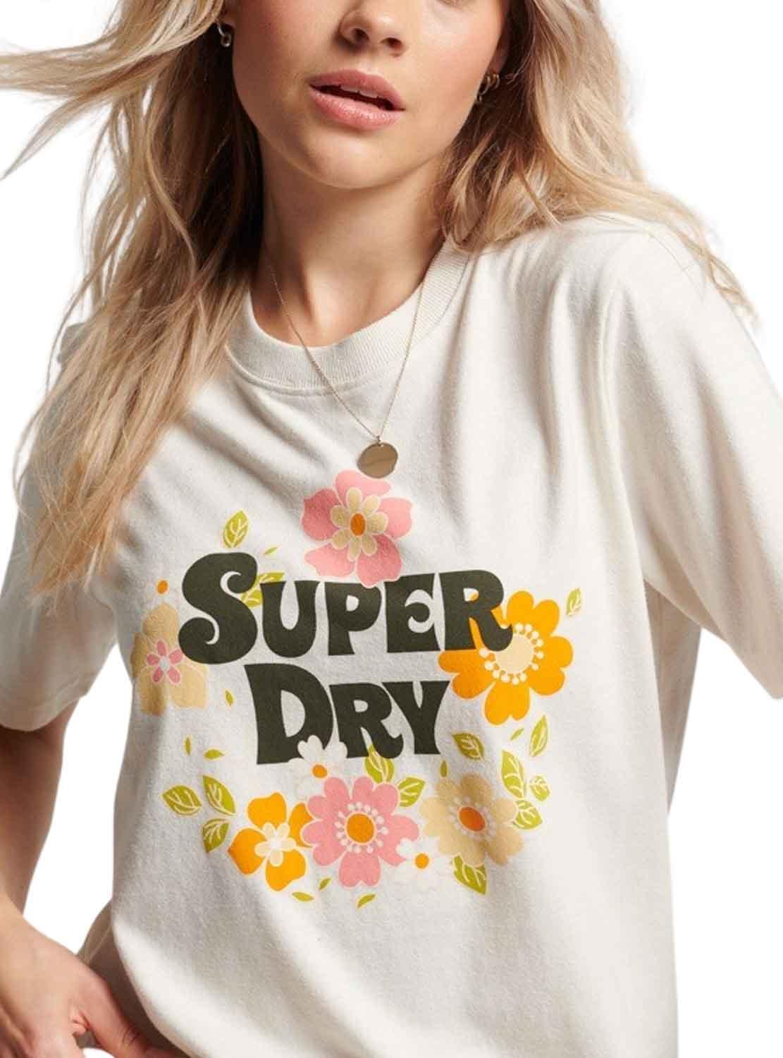 T-Shirt Superdry Vintage Floreale Scripted Beige