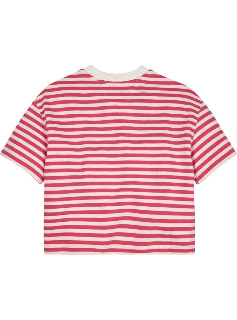 T-Shirt Tommy Hilfiger Breton Rosso per Bambina