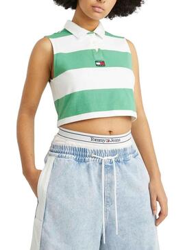 Polo Tommy Jeans Stripe Verde per Donna