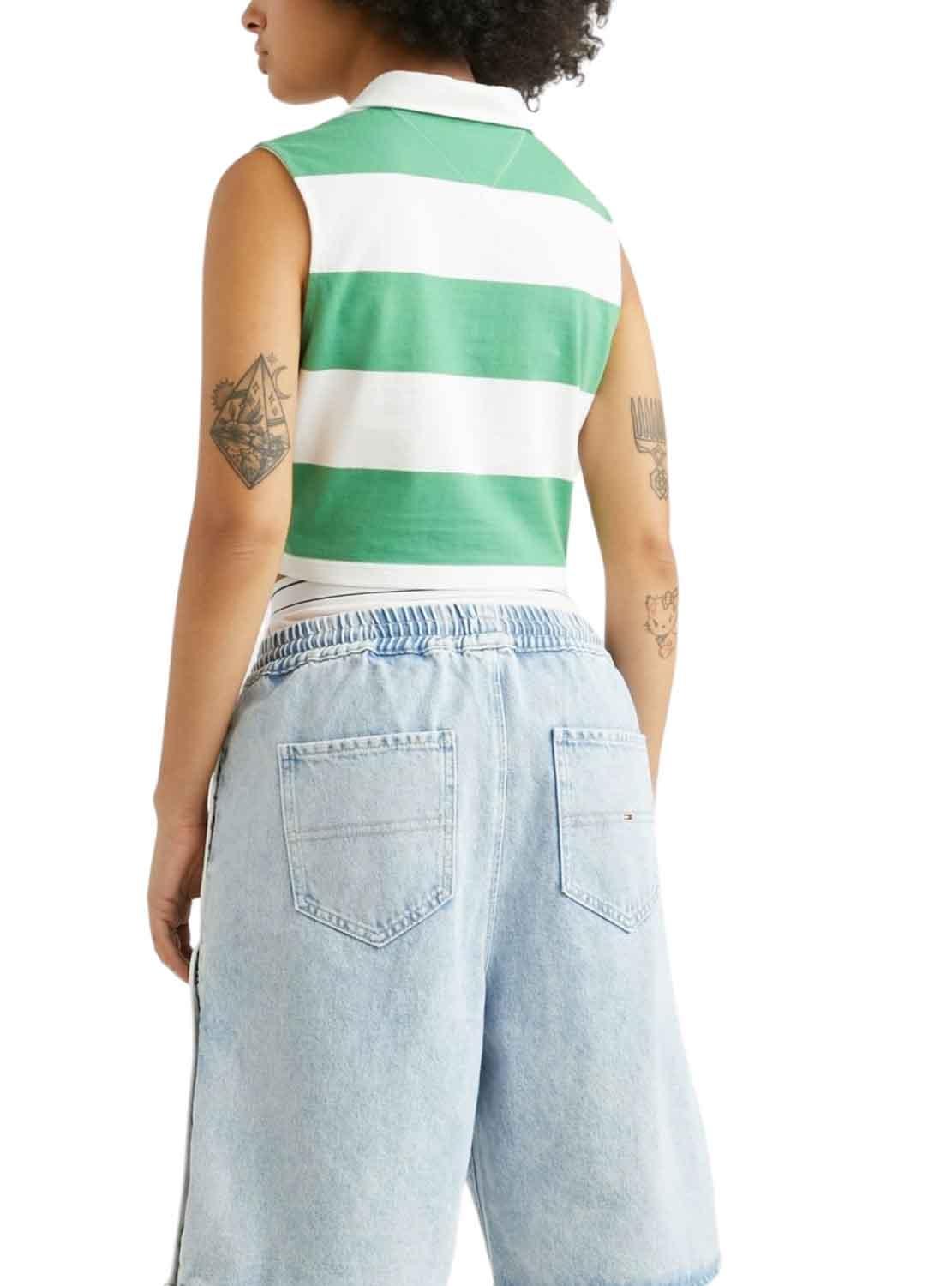 Polo Tommy Jeans Stripe Verde per Donna