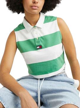 Polo Tommy Jeans Stripe Verde per Donna