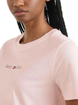 T-Shirt Tommy Jeans Serif Rosa per Donna