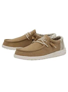 Scarpe Hey Dude Wally Linen Camel per Uomo