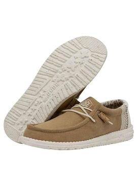 Scarpe Hey Dude Wally Linen Camel per Uomo