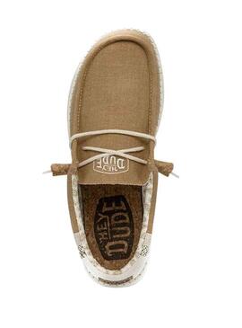 Scarpe Hey Dude Wally Linen Camel per Uomo