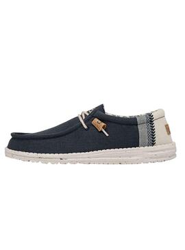 Scarpe Hey Dude Wally Linen Blu Navy Uomo