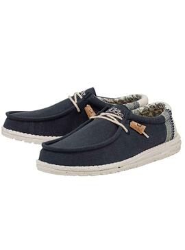 Scarpe Hey Dude Wally Linen Blu Navy Uomo