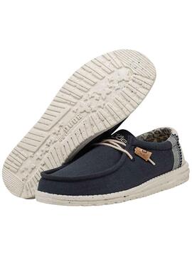 Scarpe Hey Dude Wally Linen Blu Navy Uomo