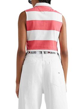 Polo Tommy Jeans Stripe Rosa per Donna