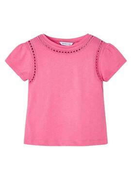 T-Shirt Mayoral Ricamo Calado Rosa per Bambina