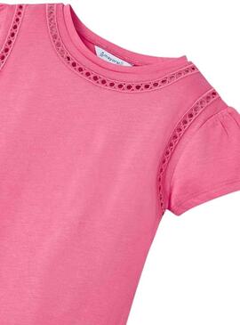 T-Shirt Mayoral Ricamo Calado Rosa per Bambina