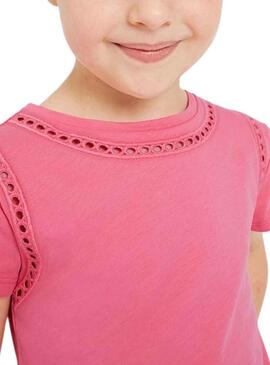 T-Shirt Mayoral Ricamo Calado Rosa per Bambina