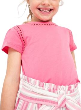 T-Shirt Mayoral Ricamo Calado Rosa per Bambina