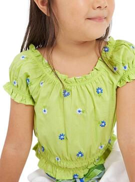 Blusa Mayoral Ricamata Verde per Bambina