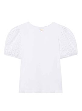 T-Shirt Mayoral Manica Forato Bianco per Bambina