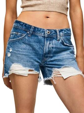 Shorts Pepe Jeans Trinciatrice Blu per Donna