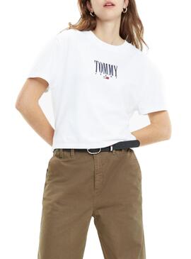 T-Shirt Tommy Jeans Ricamo Bianco Donna
