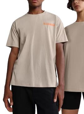 T-Shirt Napapijri Beige Ambrato Donna e Uomo