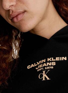 Felpa Calvin Klein Gathered Cropped Nero Donna