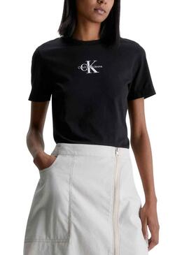 T-Shirt Calvin Klein Monologo Slim Nero Donna