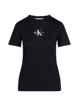 T-Shirt Calvin Klein Monologo Slim Nero Donna