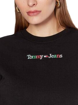 Felpa Tommy Jeans Linear Serif Nero Donna
