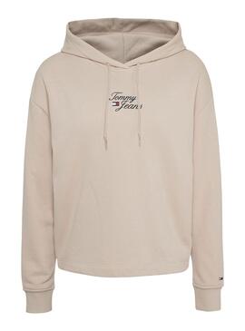 Felpa Tommy Jeans Boxy Logo Beige per Donna