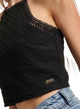 Top Superdry Crochet Nero per Donna