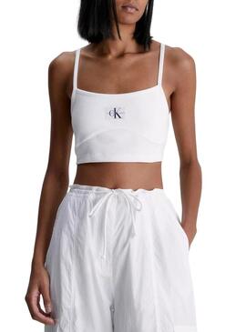 Top Calvin Klein Badge Bianco per Donna