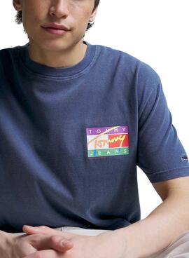 T-Shirt Tommy Jeans Signatura Blu Navy per Uomo