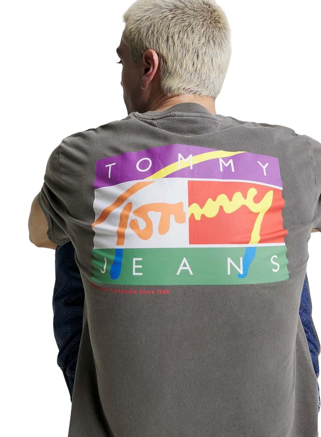 T-Shirt Tommy Jeans Signature Grigio per Uomo