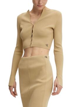 Cardigan Calvin Klein Hook Camel per Donna