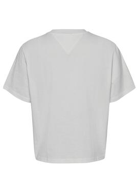 T-Shirt Tommy Jeans Pop Badge Bianco per Donna