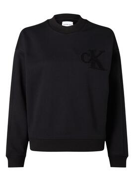 Felpa Calvin Klein Chenille Nero per Donna