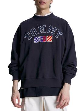 Felpa Tommy Jeans Archive Blu Navy per Uomo