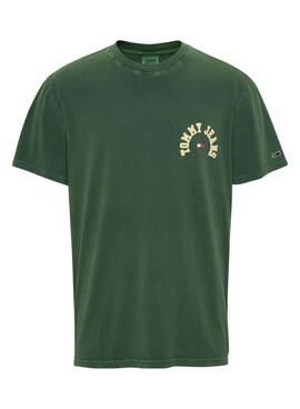 T-Shirt Tommy Jeans Curved Verde per Uomo