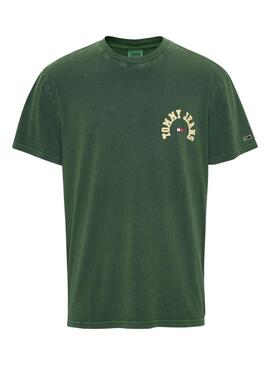 T-Shirt Tommy Jeans Curved Verde per Uomo