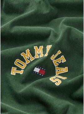 T-Shirt Tommy Jeans Curved Verde per Uomo