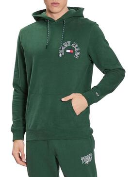 Felpa Tommy Jeans Arched Verde per Uomo