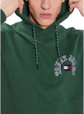 Felpa Tommy Jeans Arched Verde per Uomo