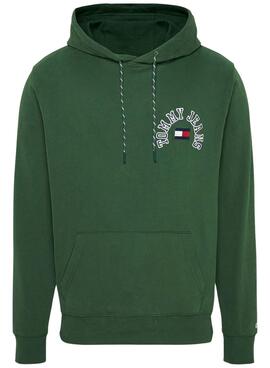 Felpa Tommy Jeans Arched Verde per Uomo