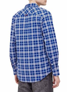 Camicia Tommy Jeans Small Check Blu per Uomo