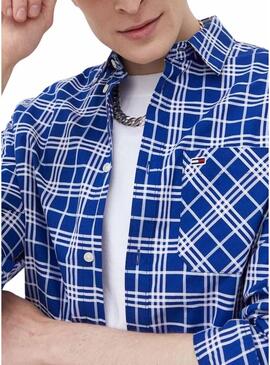 Camicia Tommy Jeans Small Check Blu per Uomo