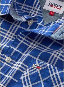 Camicia Tommy Jeans Small Check Blu per Uomo