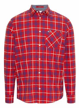 Camicia Tommy Jeans Small Check Rosso per Uomo