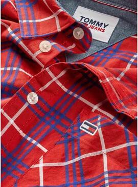 Camicia Tommy Jeans Small Check Rosso per Uomo