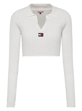 Pullover Tommy Jeans Badge Bianco per Donna