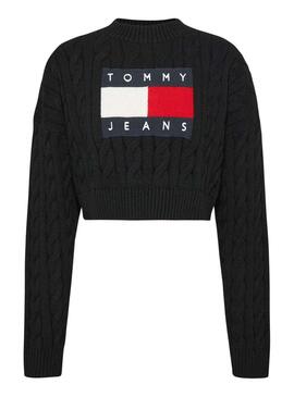 Pullover Tommy Jeans Center Flag Nero per Donna